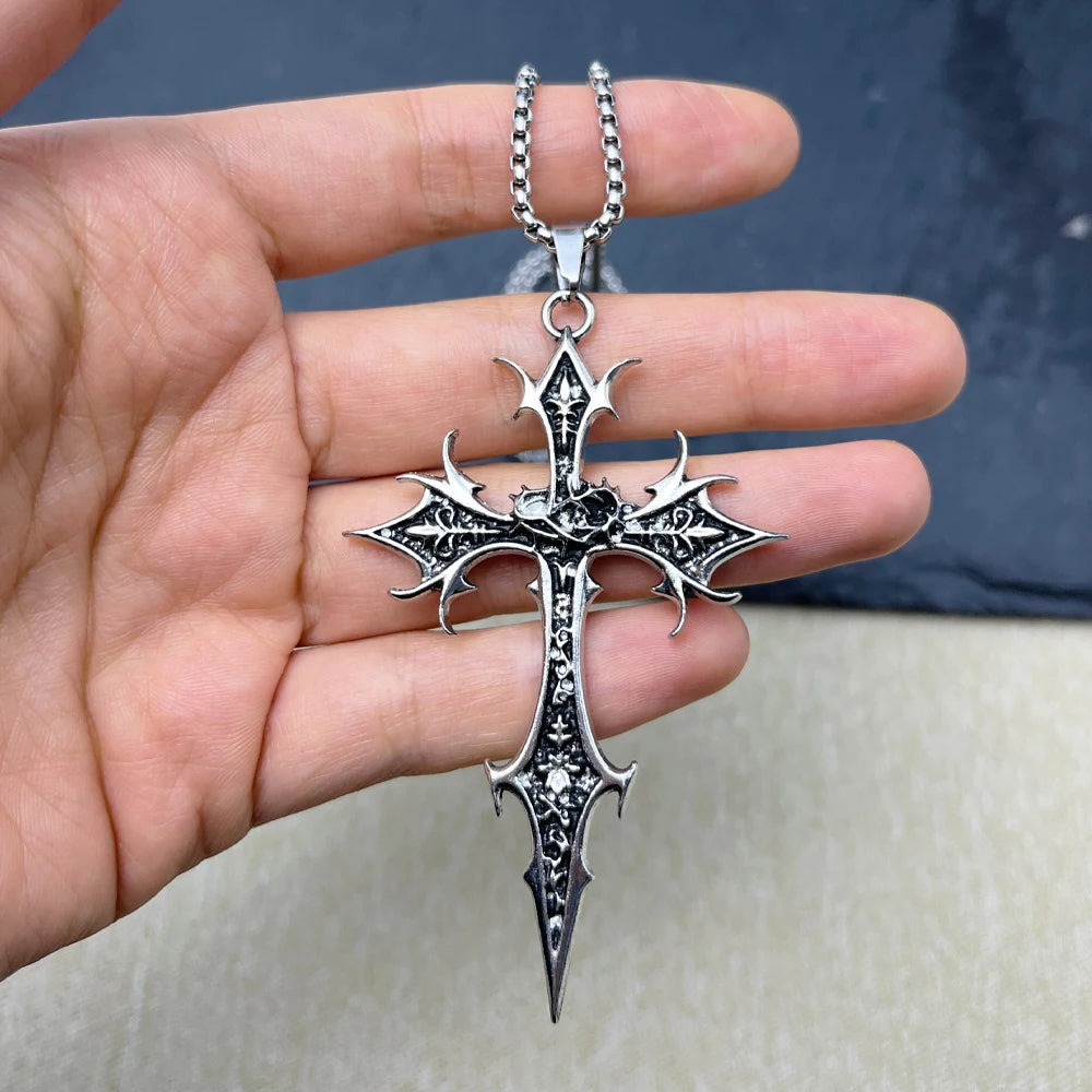 1 Piece Gothic Double Sided Cross Pendant Necklace Niche Personality Design Hip Hop Retro Punk Accessories