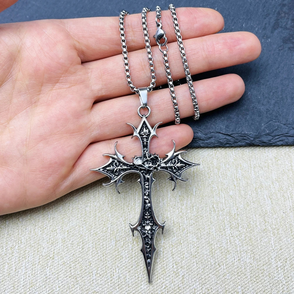 1 Piece Gothic Double Sided Cross Pendant Necklace Niche Personality Design Hip Hop Retro Punk Accessories