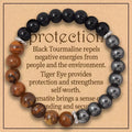 Triple Protection Bracelet:Tiger Eye, Black Obsidian, & Hematite 8Mm round Protection Crystals (Gemstone Stretch Bracelet)