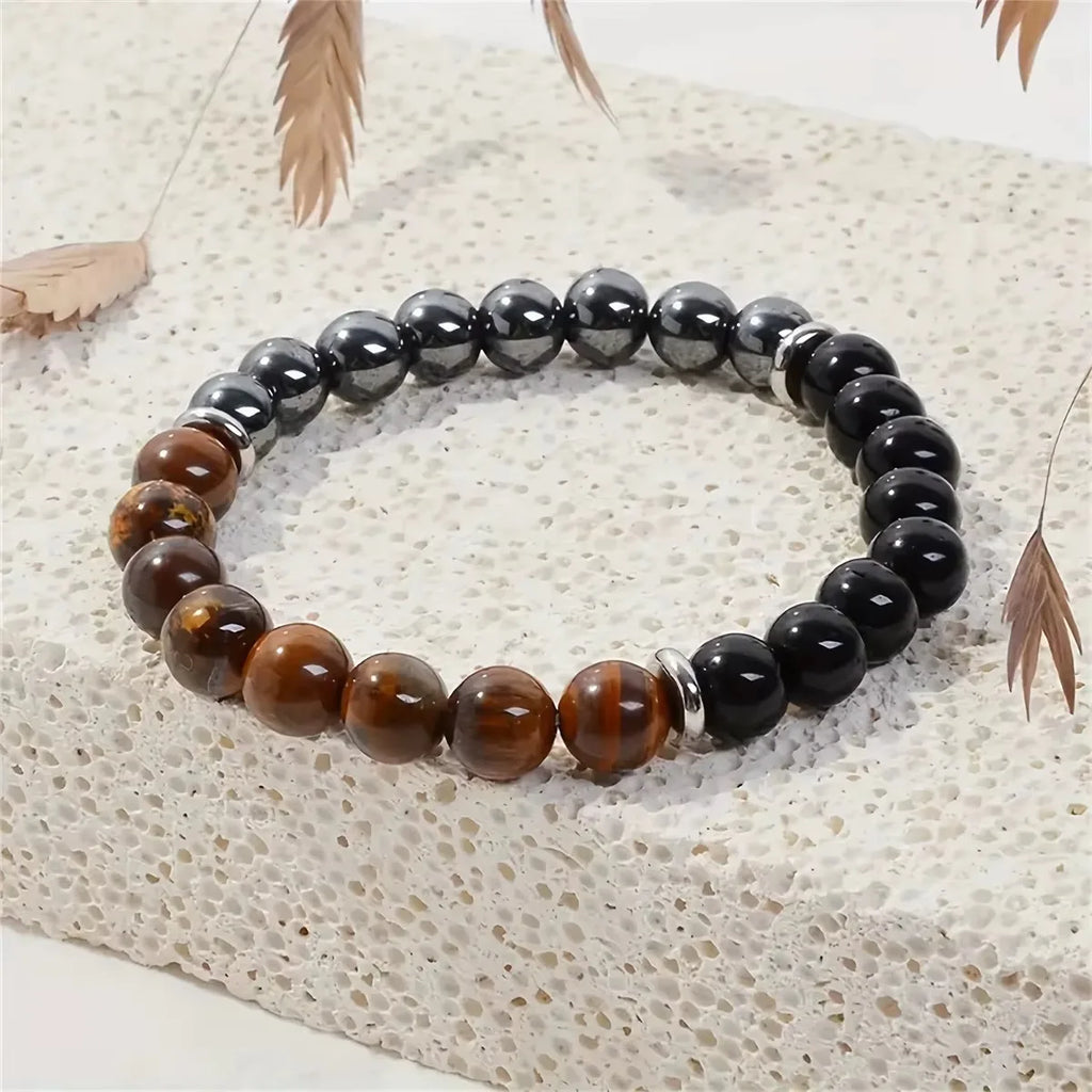 Triple Protection Bracelet:Tiger Eye, Black Obsidian, & Hematite 8Mm round Protection Crystals (Gemstone Stretch Bracelet)