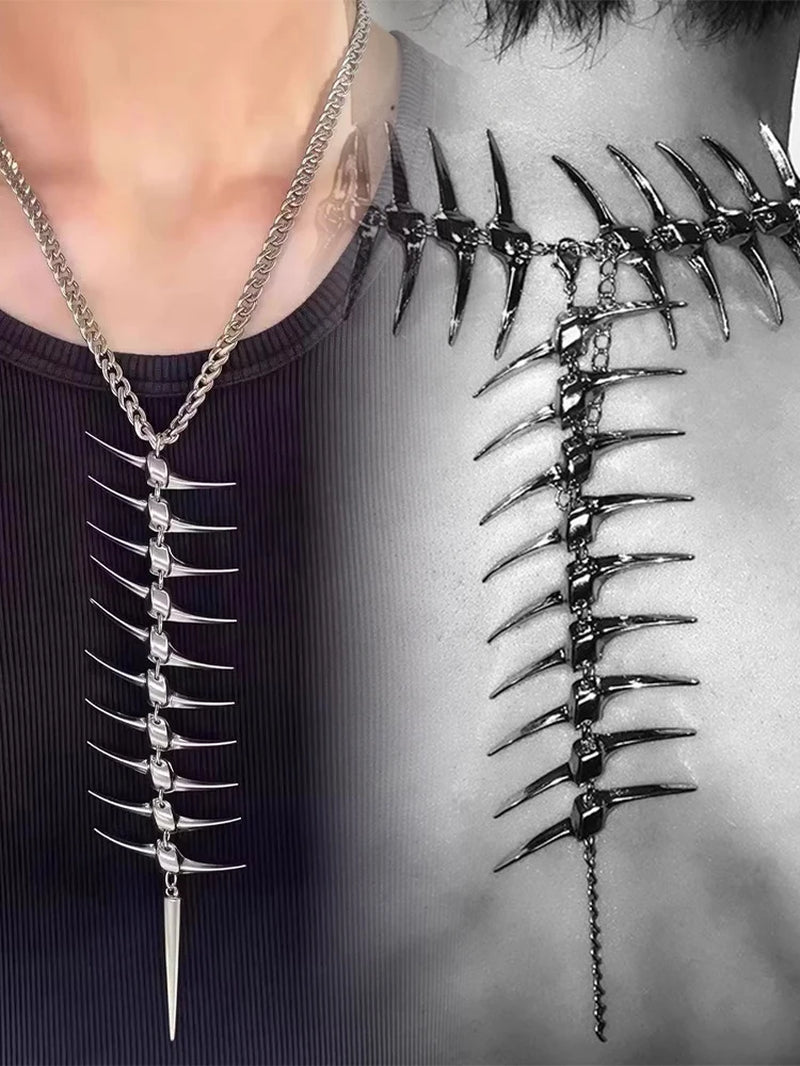 The Fishbone Shackle Necklace in a Punk and Cold Style, Made of Copper Alloy, Is a Neutral Carnival Jewelry Accessory