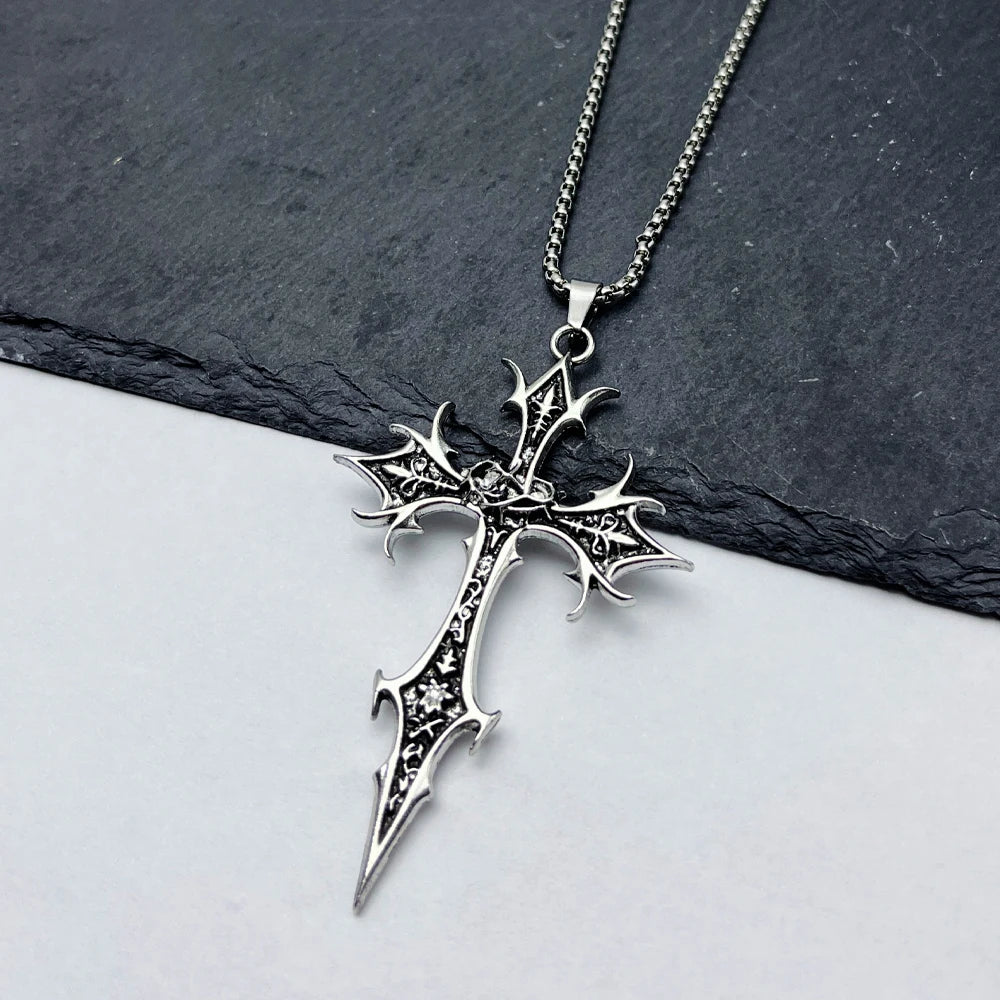 1 Piece Gothic Double Sided Cross Pendant Necklace Niche Personality Design Hip Hop Retro Punk Accessories