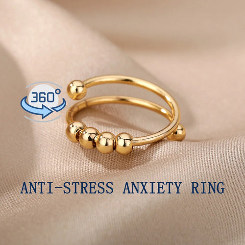 Anxiety Ring Beads Rings for Women Men Stainless Steel Ring Spinner Spiral Simulated Freely anti Stress Fidget Ring Jewelry