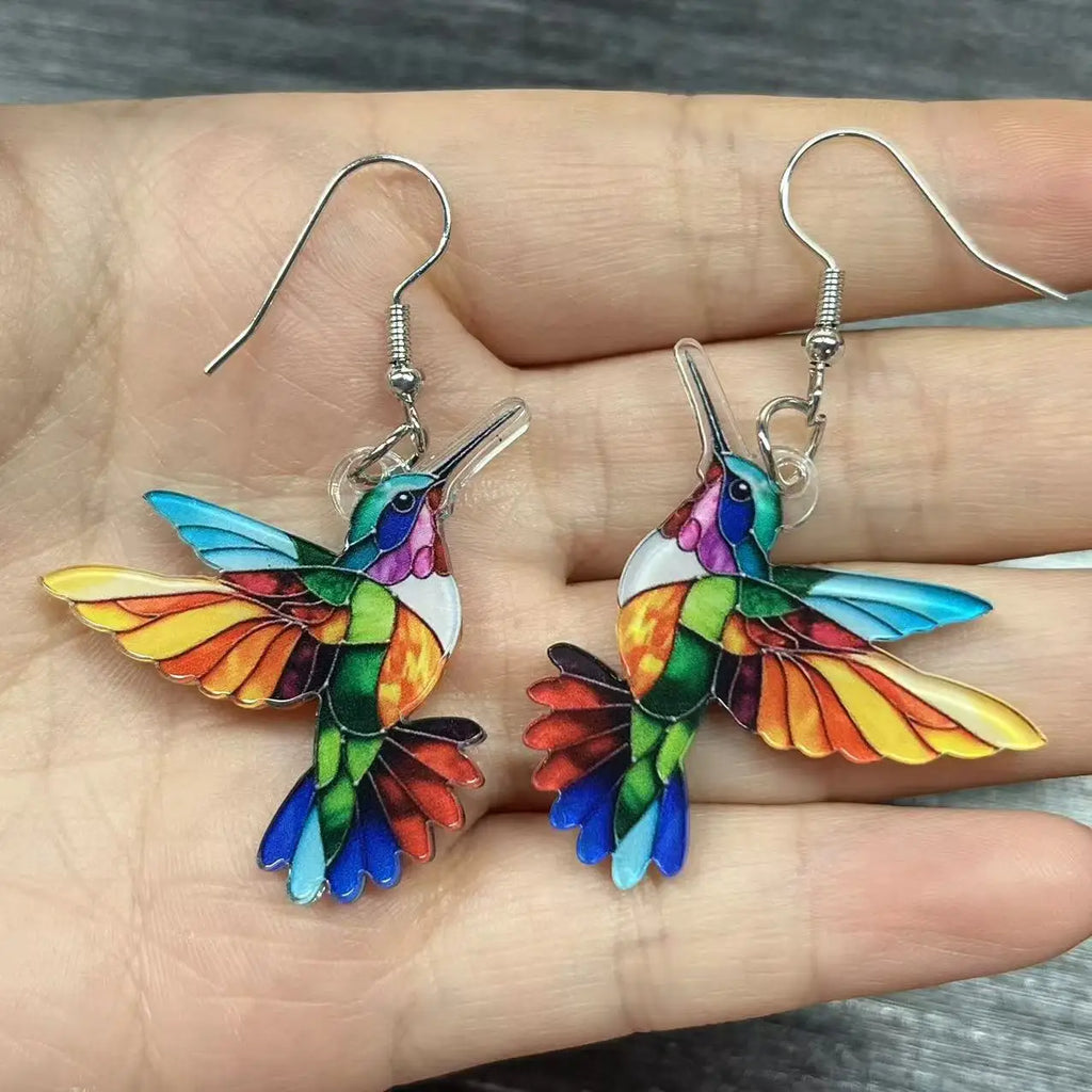 Cross Border Spring Festival Colorful Bird Acrylic Earrings from Europe and America, 2024 New Hot Selling Fashion Retro Earrings