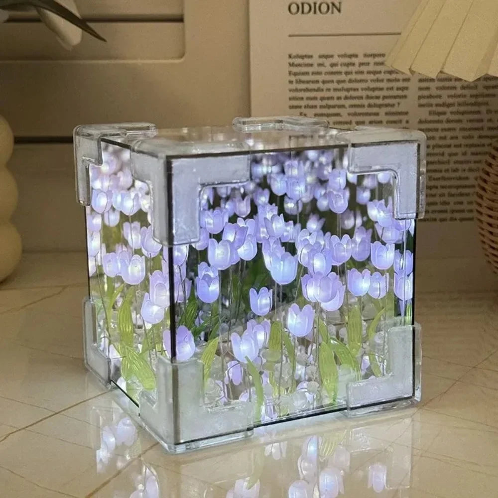DIY Tulip Mirror Cube Lamp Handmade Craft
