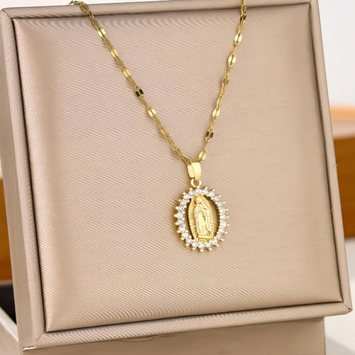 All Sky Star Micro Inlaid Colorful Zircon Virgin Mary Hollow Necklace
