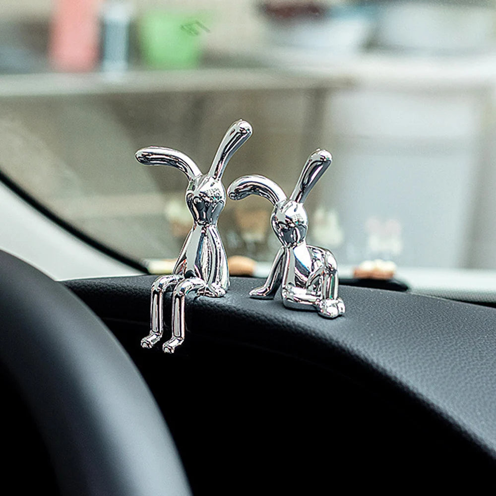 2PC Long-Eared Rabbit Double Statue Cartoon Decoration Accessories Living Room Bedroom Car Decoration Desktop Decorative Ornamet