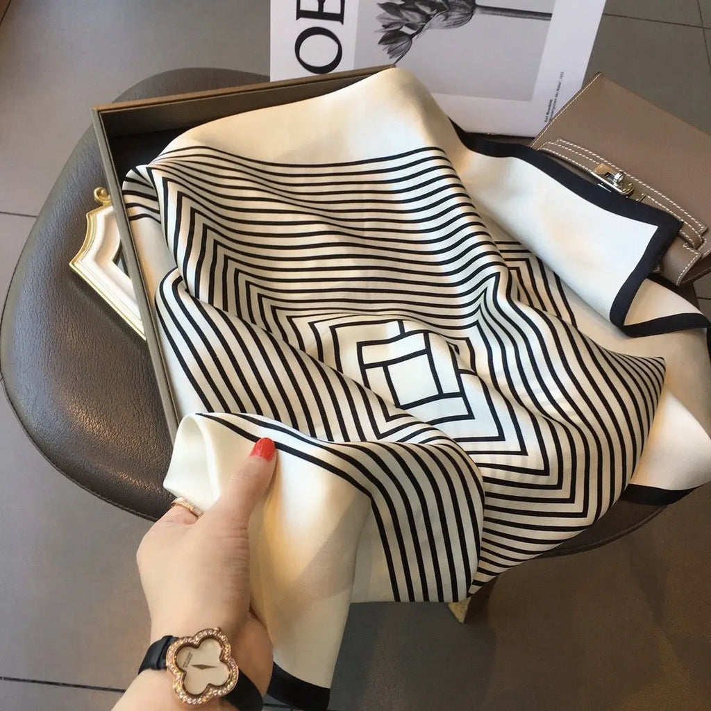Simple stripes brocade forging 70cm small square scarf