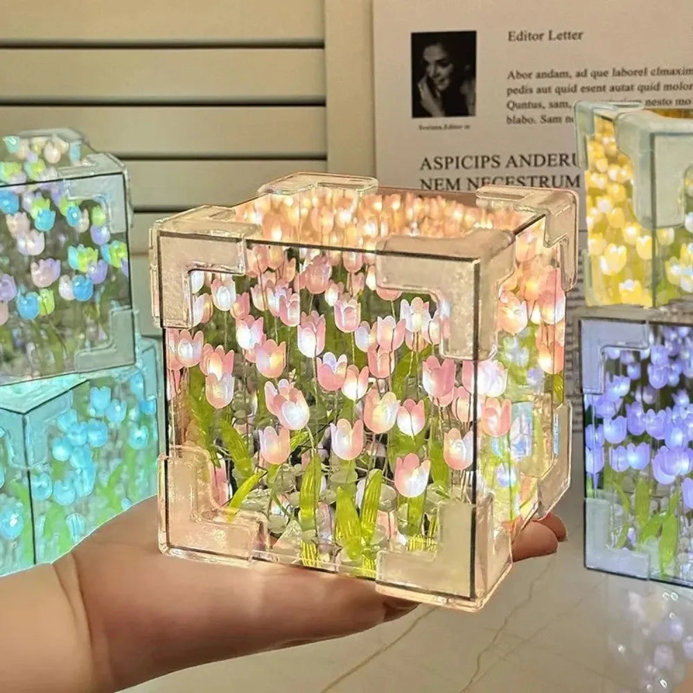 DIY Tulip Mirror Cube Lamp Handmade Craft