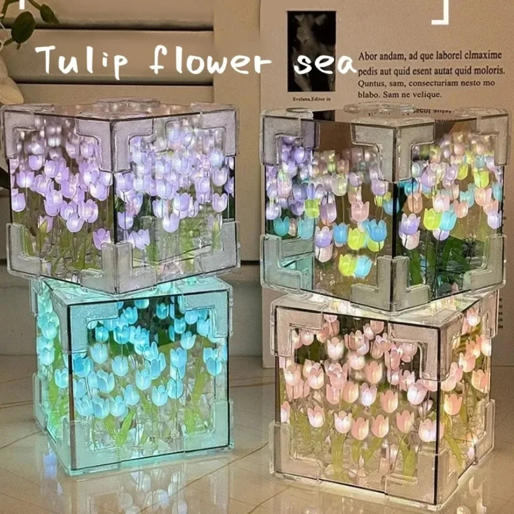 DIY Tulip Mirror Cube Lamp Handmade Craft