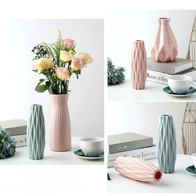 Diamond-Cut Plastic Vase - Shatterproof Imitation Ceramic Pot for Home Decor | Thick Heavy Duty Holiday Decoration