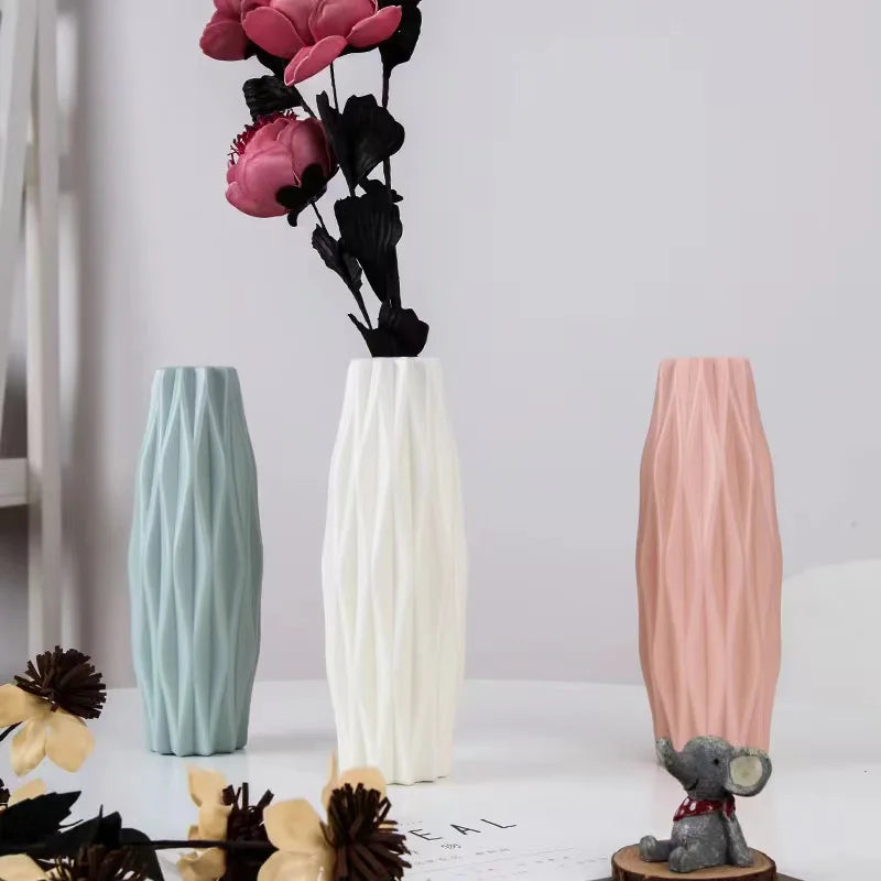 Diamond-Cut Plastic Vase - Shatterproof Imitation Ceramic Pot for Home Decor | Thick Heavy Duty Holiday Decoration