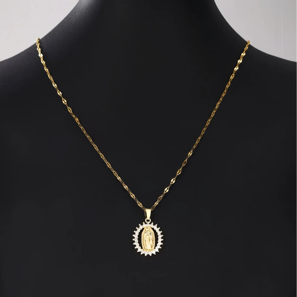 All Sky Star Micro Inlaid Colorful Zircon Virgin Mary Hollow Necklace