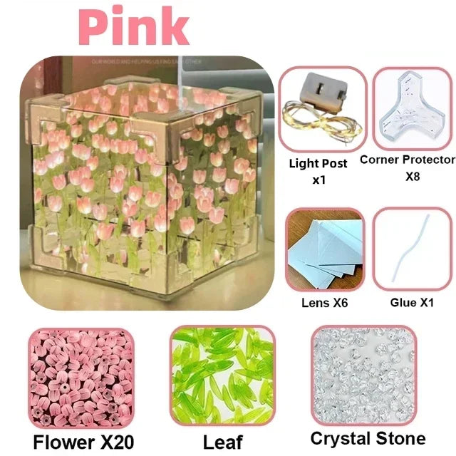 DIY Tulip Mirror Cube Lamp Handmade Craft