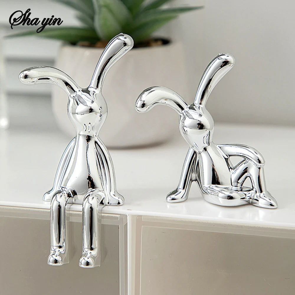 2PC Long-Eared Rabbit Double Statue Cartoon Decoration Accessories Living Room Bedroom Car Decoration Desktop Decorative Ornamet