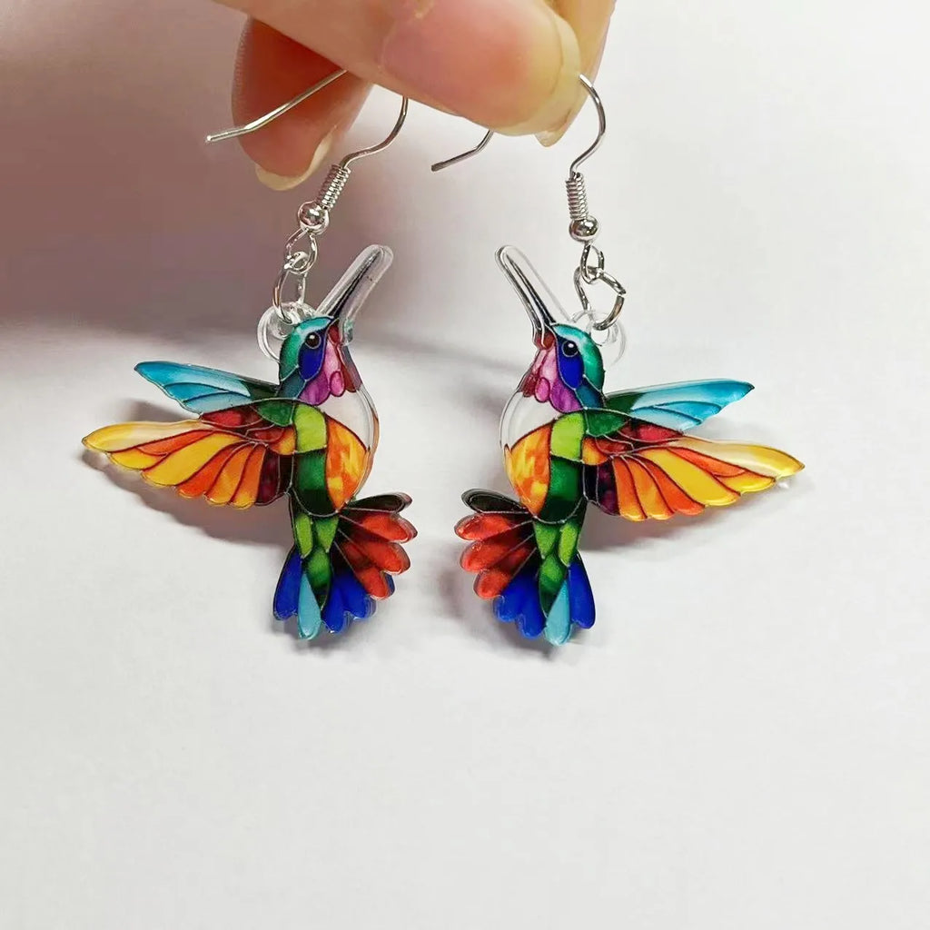 Cross Border Spring Festival Colorful Bird Acrylic Earrings from Europe and America, 2024 New Hot Selling Fashion Retro Earrings