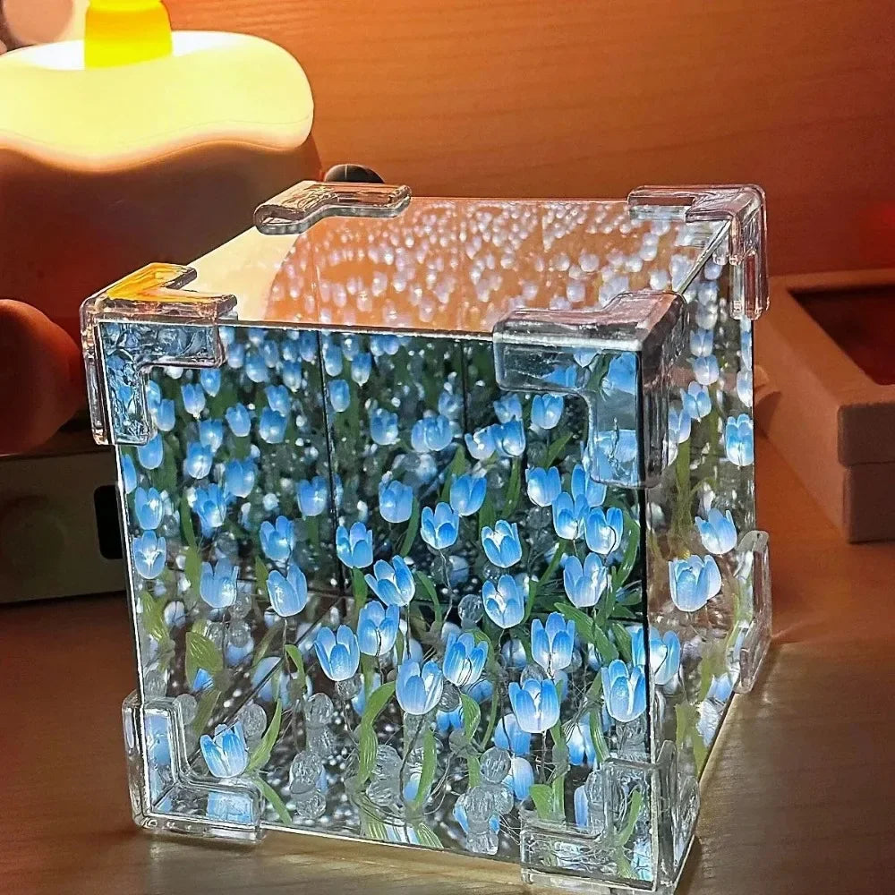 DIY Tulip Mirror Cube Lamp Handmade Craft