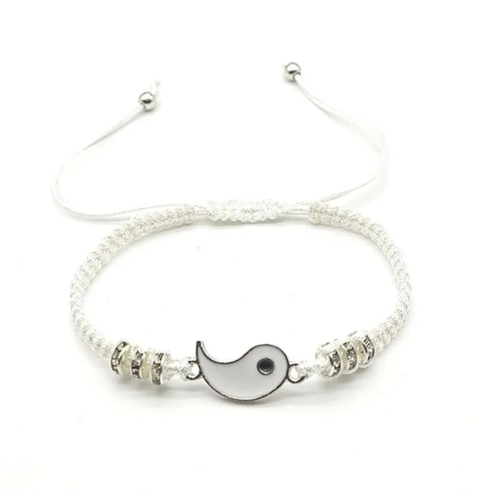 Couple Black White Tai Chi Adjustable Bracelet Rope Chain Set