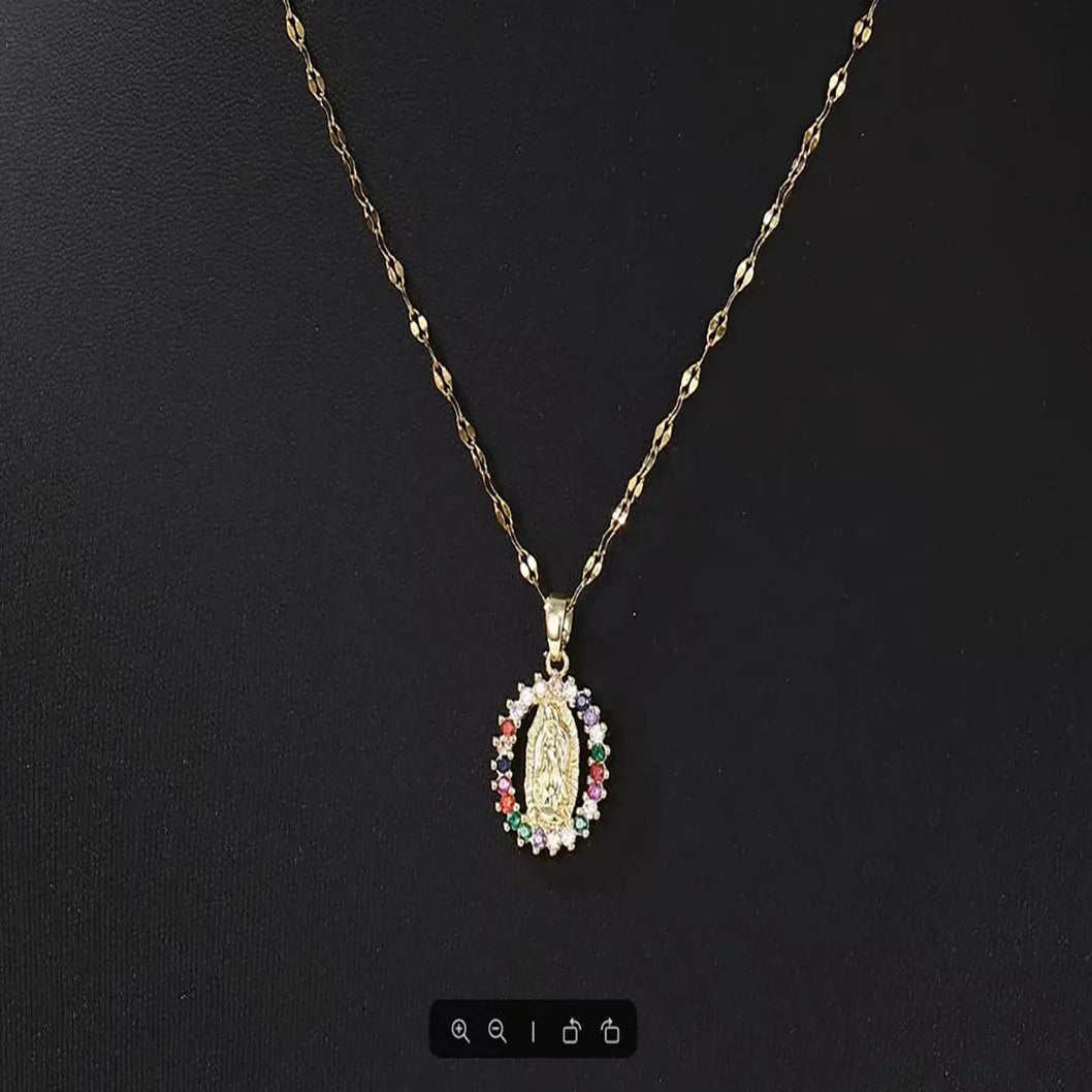 All Sky Star Micro Inlaid Colorful Zircon Virgin Mary Hollow Necklace