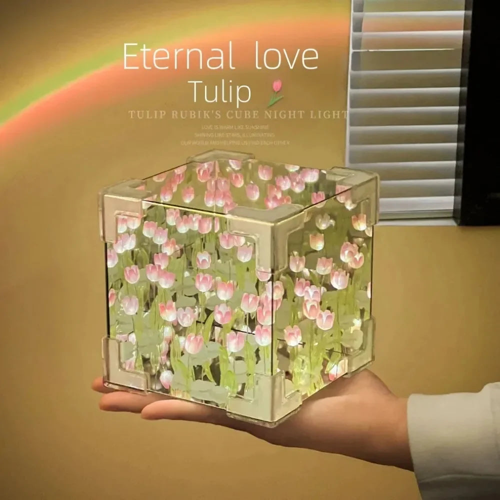 DIY Tulip Mirror Cube Lamp Handmade Craft