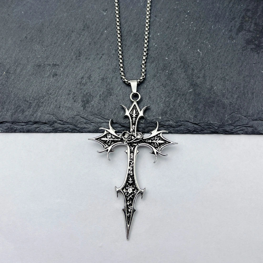 1 Piece Gothic Double Sided Cross Pendant Necklace Niche Personality Design Hip Hop Retro Punk Accessories