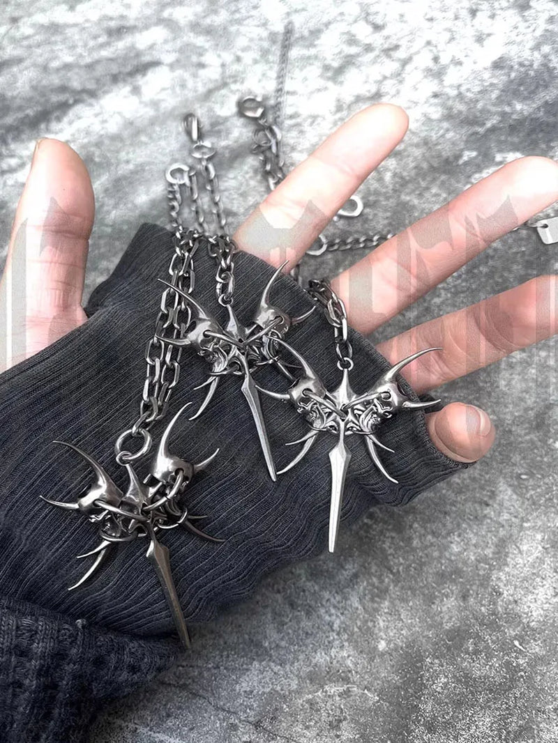 2025 New Punk Necklace Silver Color Metal Unisex Skeleton Spike Stainless Steel Ins Cool Neck Accessaries for Women Men Jewelry