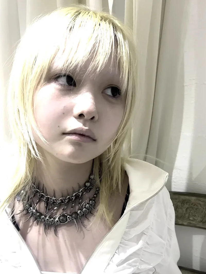 2025 New Punk Necklace Silver Color Metal Unisex Skeleton Spike Stainless Steel Ins Cool Neck Accessaries for Women Men Jewelry