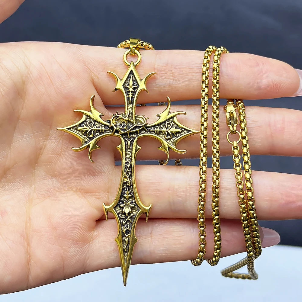 1 Piece Gothic Double Sided Cross Pendant Necklace Niche Personality Design Hip Hop Retro Punk Accessories