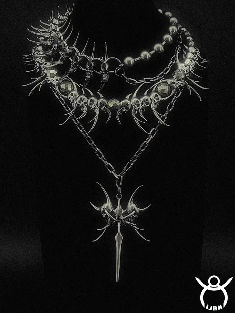 2025 New Punk Necklace Silver Color Metal Unisex Skeleton Spike Stainless Steel Ins Cool Neck Accessaries for Women Men Jewelry