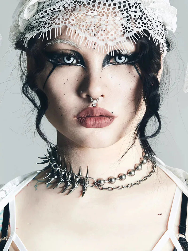2025 New Punk Necklace Silver Color Metal Unisex Skeleton Spike Stainless Steel Ins Cool Neck Accessaries for Women Men Jewelry