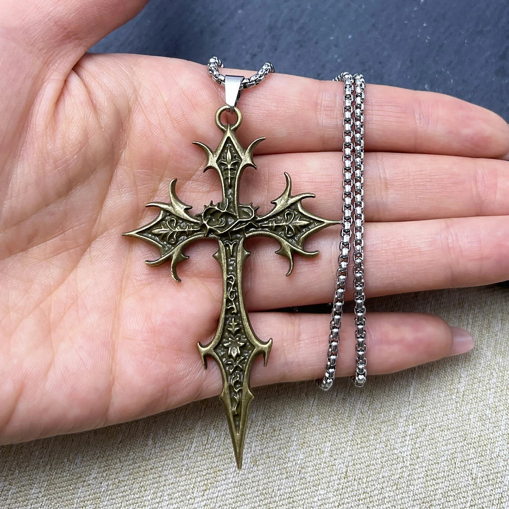 1 Piece Gothic Double Sided Cross Pendant Necklace Niche Personality Design Hip Hop Retro Punk Accessories