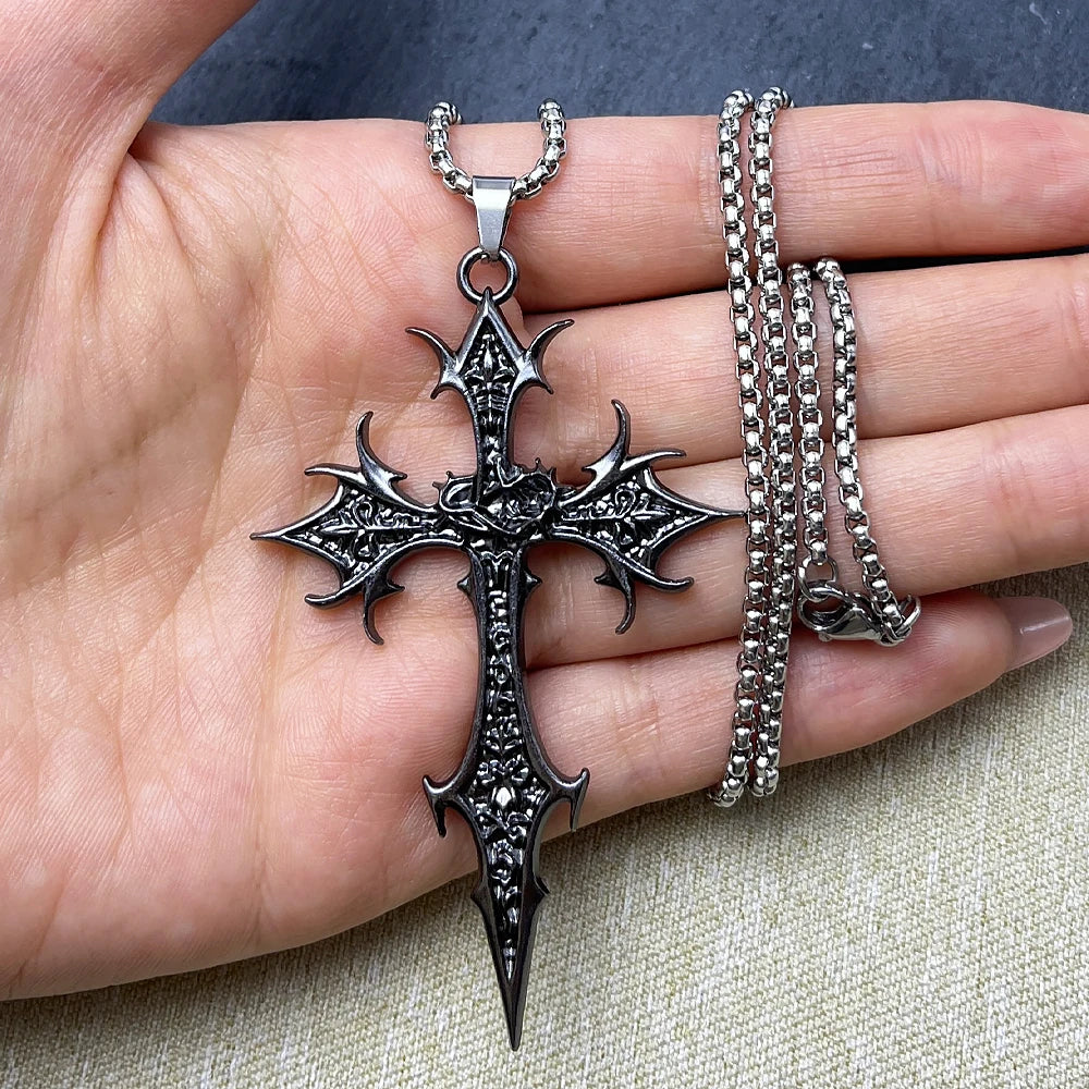 1 Piece Gothic Double Sided Cross Pendant Necklace Niche Personality Design Hip Hop Retro Punk Accessories