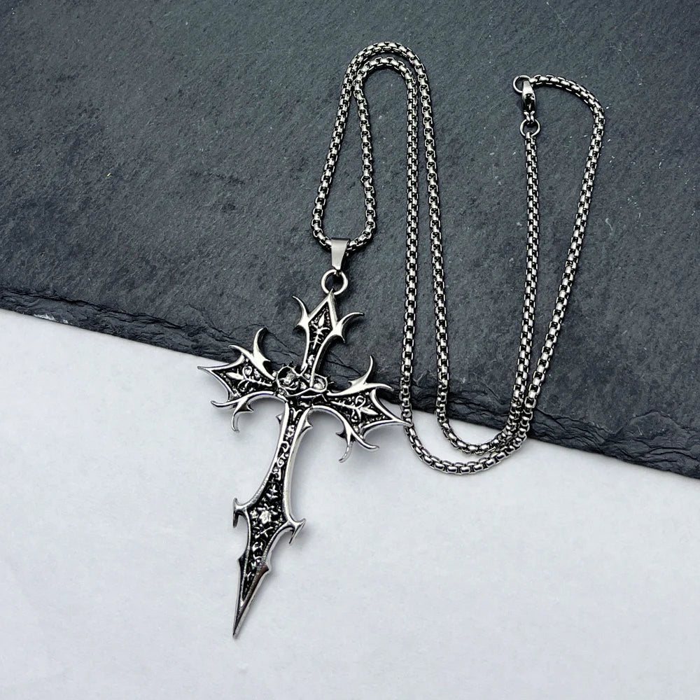1 Piece Gothic Double Sided Cross Pendant Necklace Niche Personality Design Hip Hop Retro Punk Accessories